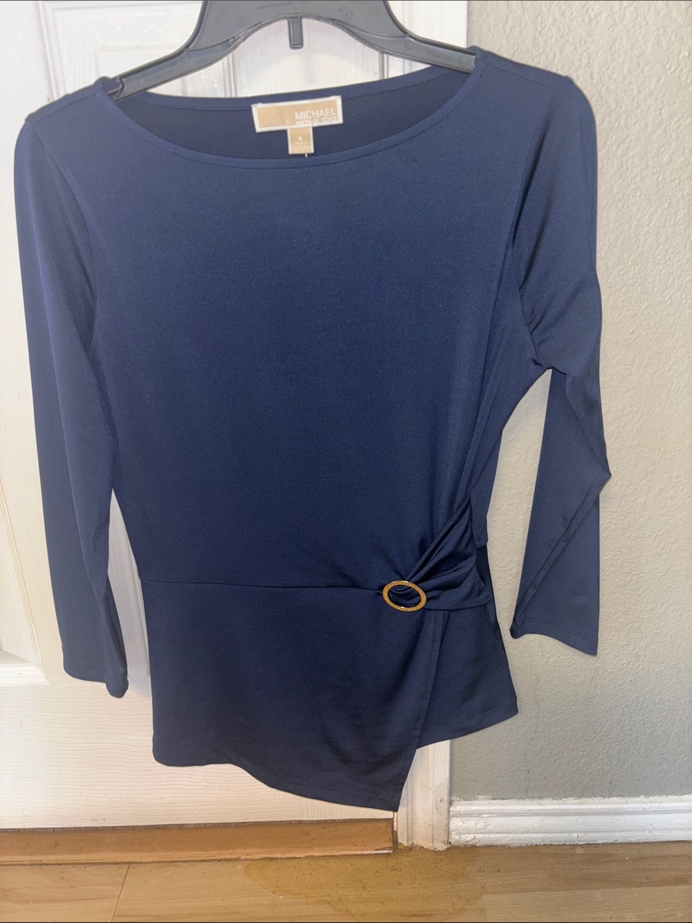 MICHAEL Michael Kors Navy 3/4 Sleeves Ring-Detail Top